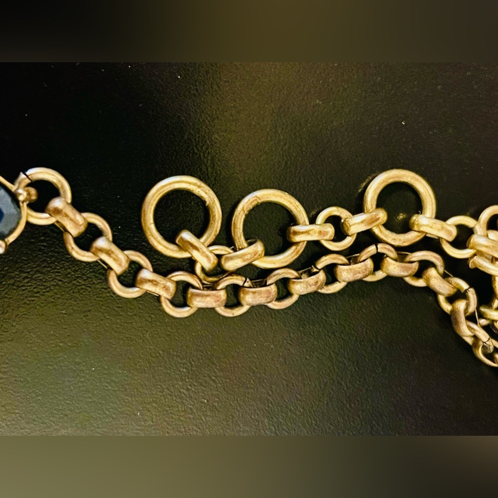 J Crew Dark Blue and Crystal Gold Statement Necklace - Picture 7 of 9